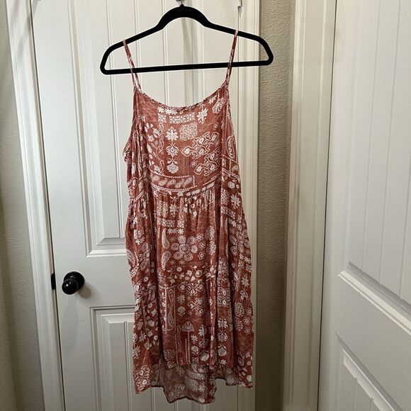 Ces Femme Red Rust White Floral Paisley Boho Strappy Tiered Dress Womens Size S - Picture 8 of 11